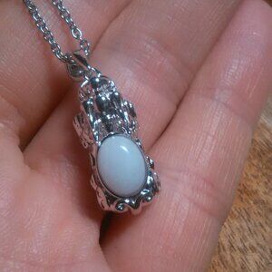 Natural White Jade Sterling Silver Dragon Pendant Stainless Steel Necklace